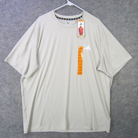 Adidas Shirt Mens 2XL Beige Athletic Performance Short Sleeve Crewneck Logo - Picture 1 of 7
